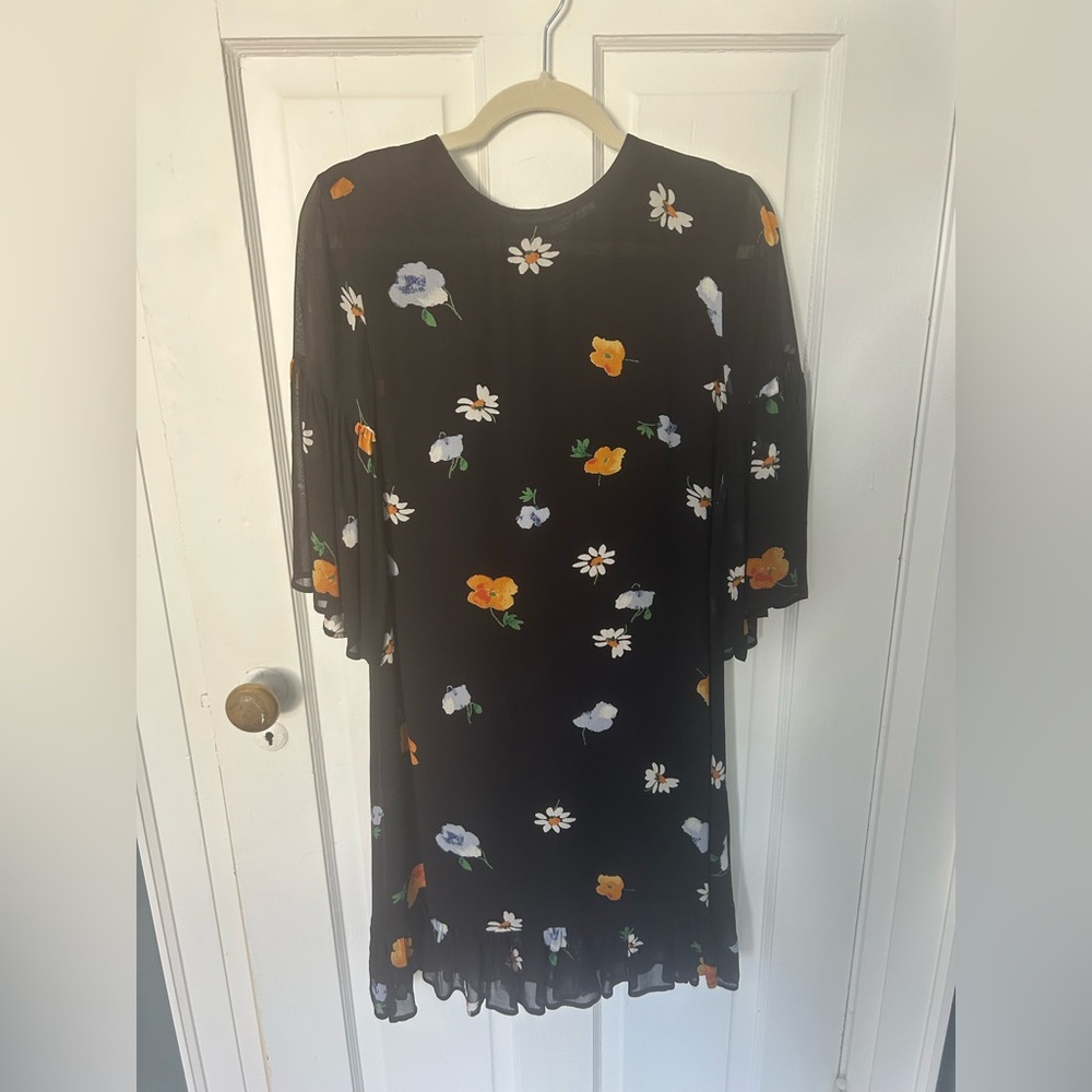 Ganni Black Dress with Floral Accents